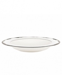Take a shine to the Trimble Place rim soup bowl. Modern bone china hit by a wave of platinum embodies the unfussy yet undeniable elegance of kate spade.