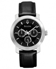 Black leather never goes out of style. This handsome timepiece from Bulova reaffirms the fact.