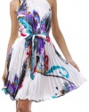Satin Pleated Short Sleeveless Dress with Paisley Design