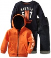 Nautica Sportswear Kids Baby-Boys Infant 3 Piece Long Sleeve Knit Top And Jean Fleece Hoodie Set, Orange, 24 Months