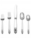 A regal addition to formal tables in lustrous sterling, the Royal Danish flatware set from Internationals Silver features richly ornamented handles with an understated satin finish. With place settings and serving pieces for tables of 12.