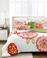 A beautiful garden of bright orange flowers bloom on a crisp white ground in this Amelie comforter set for a vibrant addition to your space. Comes complete with shams and two decorative pillows featuring coordinating florals and plush ruched texture.