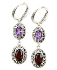 Chic colorblocking! Borrowing straight from the runways, Judith Jack incorporates a top fashion trend into these dazzling double-drop earrings. Embellished with marcasite as well as pink and red corundum marcasite (3/4 ct. t.w.), they're set in sterling silver. Approximate drop: 1-1/2 inches.