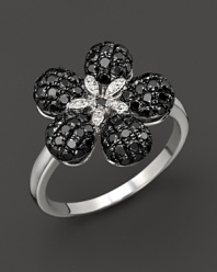 Black and white diamonds in 14K white gold flower setting.