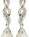 S&G Sterling Silver and 14k Yellow Gold Freshwater Cultured Pearl and Diamond Drop Earrings (0.06 cttw, I-J Color, I3 Clarity)