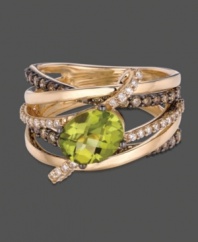 Make your look extraordinary. This standout ring by Le Vian features a bold, peridot center stone (1-3/4 ct. t.w.) surrounded by seamless rows of round-cut white diamonds (1/4 ct. t.w.) and chocolate diamonds (5/8 ct. t.w.). Crafted in 14k gold. Size 7.