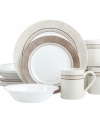 Classic styling and a neutral brown-gray palette only add to the appeal of Corelle's ultra-durable Pewter dinnerware set. Service for four outfits casual tables with easy, enduring sophistication.