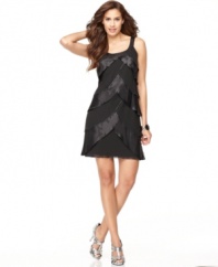 Evoke fun, flapper-inspired style with the silhouette of this SL Fashions dress and its flirty beaded satin tiers.