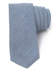The Loughton Roadster tie combines a slanting textured pindot pattern and a skinny shape for a look that's as slick at the office as it is at the office party.