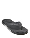 Leather insole wrapped in cushiony foam with TPU rubber outsole. Simple, casual thong sandals in leather.