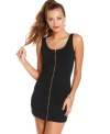 An industrial-cool zipper adds downtown edge to a bandage dress that gets the party started right! From Sugar & Spice.