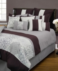 A quaint setting awaits with this Rose Cottage comforter set, boasting simple solids and a panel of bold, embroidered blooms all in a calming ivory and purple palette. A lightweight coverlet and a pile of decorative pillows finish the set.