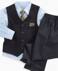 Sharpen his look with this dapper four-piece suit set from Nautica.