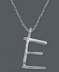 The perfect personalized gift. A polished sterling silver pendant features the letter E with a chic asymmetrical shape. Comes with a matching chain. Approximate length: 18 inches. Approximate drop: 3/4 inch.