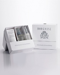 Borghese's premier age-defying skincare collection, Crema Straordinaria, energizes, hydrates and rejuvenates skin fatigued by daily stress. And now, Effortlessly Extraordinary offers you these restorative essentials in one collection.- Crema Straordinaria Sapone Foaming Cleanser is formulated with bio-compatible micro-granules to help purify, hydrate and defend skin against the signs of aging. It provides perfect lather control from creamy to rich as it preserves the skin's natural lipid barrier with its superior moisture system. Clarifies and calms skin, leaving it clean, refreshed and silky-soft.- Crema Straordinaria Tonico Balancing Softening Toner is a richly hydrating and alcohol-free toner that refreshes skin and restores its natural pH balance after cleansing. Formulated with Aquatic plant extract to enhance skin's vitality, surface cells are gently exfoliated without harsh abrasion. Leaves skin illuminated with a fresh, natural glow.- Crema Straordinaria Da Giorno Day Treatment SPF 25 helps rebuild resiliency as it keeps skin beautifully hydrated. Formulated with Borghese's exclusive Stratopeptide Energizing Complex and technologically optimized ingredients that work to defend and nurture skin as it offers protection from free radical and UV damage, daily stress and excessive dryness. Skin stays soothed and perfectly calm.