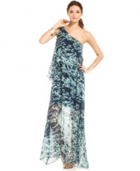 Go for an elegantly ethereal look with this tiered chiffon MM Couture maxi dress -- style it for day or night!