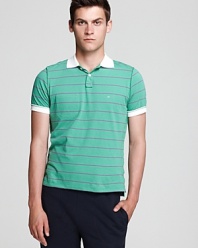 This Is Not A Polo Shirt By Band of Outsiders pushes the envelope with this deft and ironic stripe design, featuring inside out details like exposed seams and a stitched pocket for a unique take on contemporary fashion.