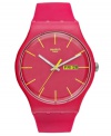 Hot pink for the warm season: an athletic Swatch watch in bold color from the Rubine Rebel collection.