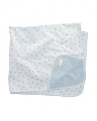 An adorable receiving blanket is rendered in ultra-soft cotton jersey.