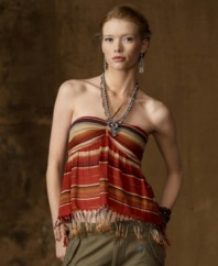 Beautiful and breezy on its own or layered to perfection, Denim & Supply Ralph Lauren's striped halter top embodies a sexy beach-meets-streets attitude in rustic cotton gauze.