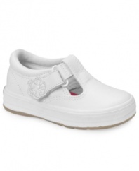 A t-strap twist to classic Keds. Pair these sweet sneaks with dresses or pants, and jazz 'em up with her favorite socks!