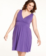 A banded empire waist accentuates Extra Touch's sleeveless plus size dress-- add accessories for a party-perfect look!