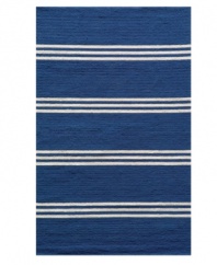 Retro blue stripes add instantly livability to any outdoor space. Hand-hooked polypropylene is surprisingly soft, enduringly bright and always easy to clean -- just hose it down and enjoy years of unique style.