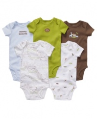 No more boring bodysuits! Carters makes it easy for you with this four piece set that takes the hassle out of dressing your little one.