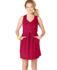 A ruffled collar adds flirty flair to this simple BeBop sundress - style it with bold bangles for a pop of color!
