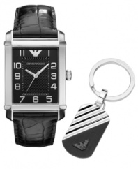 Be an accessory to unadulterated fashion with this watch and keychain set from Emporio Armani.