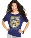 Go wild in this top from Fresh Brewed that sports a rhinestone-studded tiger print at the front -- and a hot, shredded back!
