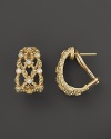 18K gold and diamond j hoop earrings from the Judith Ripka Laurel collection.
