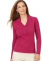 This Karen Scott sweater is an instant classic! An understated shawl collar is revved up in a variety of peppy colors. Pair it with jeans for a weekend-ready look.