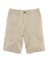 The flat-front Bleeker short is crafted from ultra-soft woven cotton in preppy hues