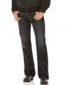 Need a pair that's easy to dress up or down? Opt for the casual cool of these dark-rinse straight leg jeans from Guess.