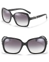 Stand out from the crowd in oversized square frame sunglasses with silver buckle detail at temples from Jimmy Choo.