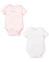 Classic bodysuits rendered in the softest cotton, with elephant and polka dot embroidery, respectively.