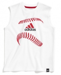 He'll flex his fashion muscles with this baseball-themed tee from adidas.