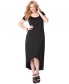 Take your casual style to great lengths with ING's short sleeve plus size maxi dress, finished by a belted waist and high-low hem-- it's super-cute for the season!
