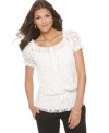 A peasant top gets a romantic makeover from NY Collection! The sheer lace fabric elevates an essential piece.