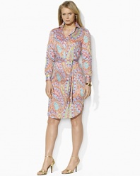 A classic shirtdress is rendered in bold paisley cotton poplin and finished with a self-belt waist for a figure-flattering fit.