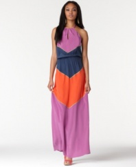 BCBGMAXAZRIA's colorblocked maxi dress is crafted of super-soft silk in a super stylish colorblocked pattern. A touch of neutral trim between each color makes the transition even more striking.