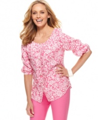 Greet spring in this cheerful top from Charter Club. The button-front closure gives it a bit of structure; the scoop neckline keeps it laid-back.