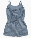 Romp around! She'll be comfortable, cute and ready for fun in this chambray romper from DKNY.