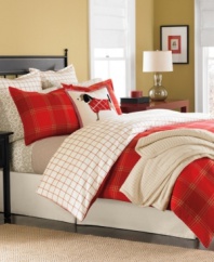 Get cozy with this Lehigh Flannel duvet cover from Martha Stewart Collection, featuring a preppy plaid pattern in warm cotton flannel and a bright red hue.