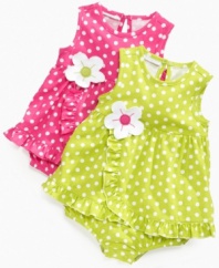 Polka dots and ruffles will make her look dainty and darling in one of these comfy sundresses from First Impressions.