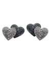 Double your love with these sweet earrings by GUESS. Each stud features one light imitation rhodium-plated heart with clear crystals and one dark hematite-plated heart with black crystals. Back of one stud engraved with script logo.