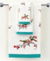 Featuring the blossoming branches and water-colored birds of the whimsical dinnerware pattern, the Chirp printed fingertip towel from Lenox Simply Fine brings the beauty of the outdoors right inside your bath. Featuring pure cotton terry accented with a bold teal border.