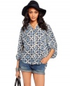 A batik-inspired graphic print on so-soft fabric lends a fluid, bohemian vibe to this Lucky Brand Jeans look!
