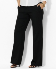 Classic-fitting plus size dress pants exude tailored sophistication in stretch tropical wool, from Lauren by Ralph Lauren.